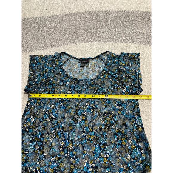 Y2k Self Esteem Mesh Top Women's Size Small Floral Short Sleeve Shirt Blue - Picture 3 of 7